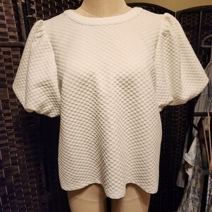JODIFL White Textured Puff Sleeve Blouse
